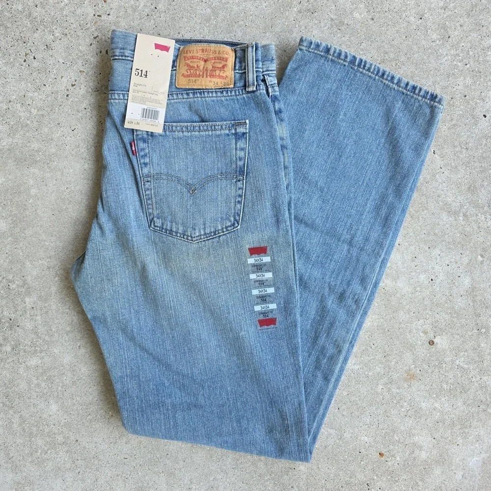 Levis 514 Straight Fit Jeans Size 34x34 Light Wash Blue NWT Grunge 100% Cotton